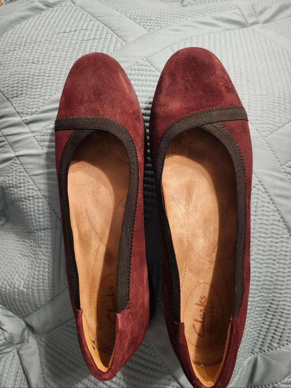 Clarks low wedge comfort shoes red wine leather sz 12 Used Great Condition